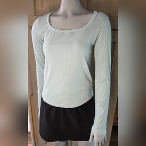 Athleta Waterloo Blue Signature Rib Square Neck Long Sleeve Tee